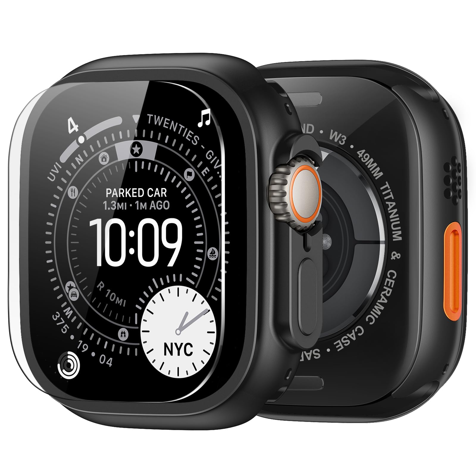 Photo 1 of amBand Metal Case Screen Protector Cover for Apple Watch Ultra 3/Ultra 2/Ultra 49mm, W3 Rugged Bumper Thin Frame + 9H Tempered Glass Film + Ceramic-Like Back Cover, [Stylish] [Waterproof], Matte Black