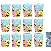 Unique Spongebob Squarepants Birthday Party Supplies Bundle Pack includes 12 Plastic Reusable Cups and 1 Dinosaur Sticker Sheet