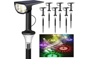 Airmee Solar Spot Lights Outdoor, [31 LED/6 Pack/11 Lighting Modes] Spotlights with Color Changing Decorations, IP68 Waterproof Solar Lights for Outside Yard Garden Pathway, Cold White+Multicolor