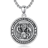 PROESS Memento Mori Necklace 925 Sterling Silver Skull Crow Necklace Raven Necklace Memento Mori Jewelry Gifts for Men Women for Birthday Christmas