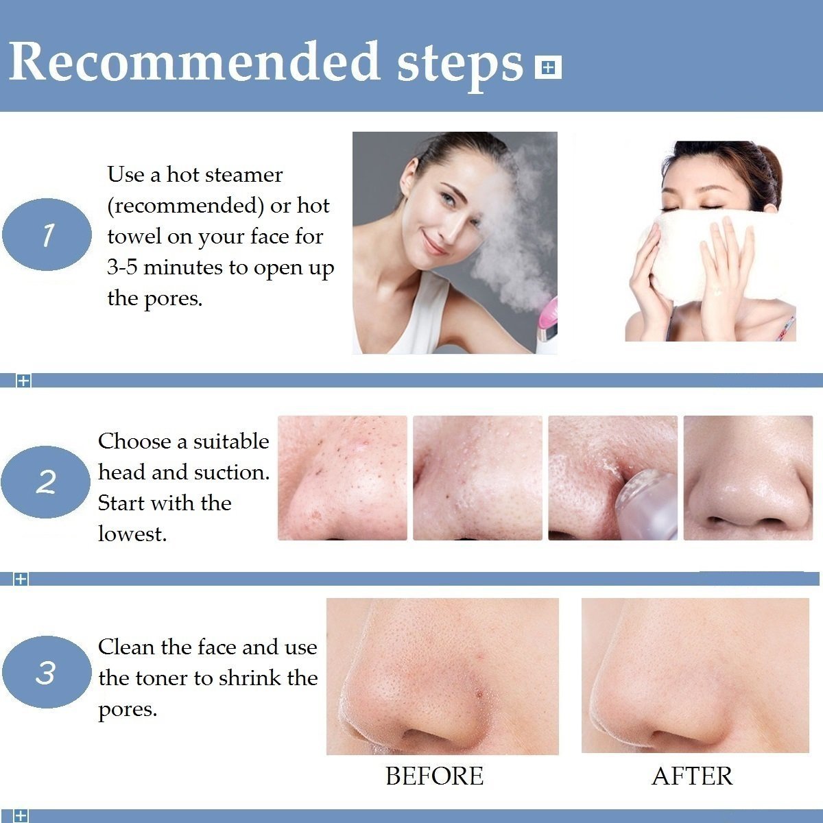 Goodsky Limpiador eléctrico de puntos negros y espinillas, portátil, - para la belleza y el cuidado de la piel / 5 cabezales intercambiables / carga de USB (color blanco)