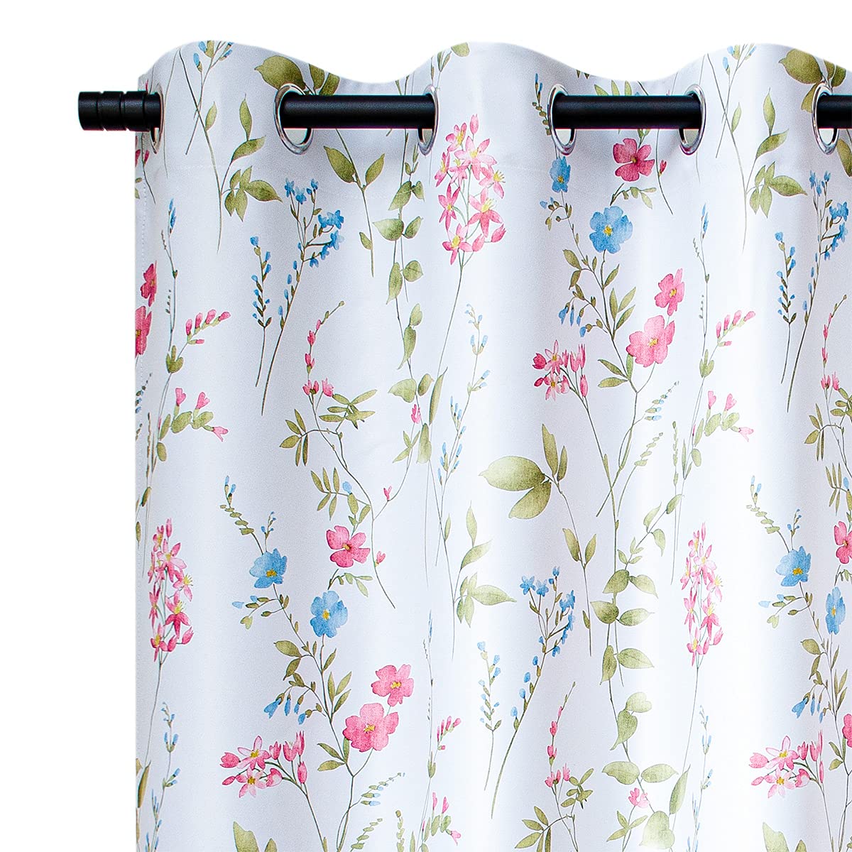 Linentalks Floral Bedroom Curtains 84 Inches Long 2 Panels Set, Farmhouse Thermal Insulated Blackout Curtains for Living Room, Grommet Room Darkening Curtains, Boho Black Out Curtains Green Red Multi