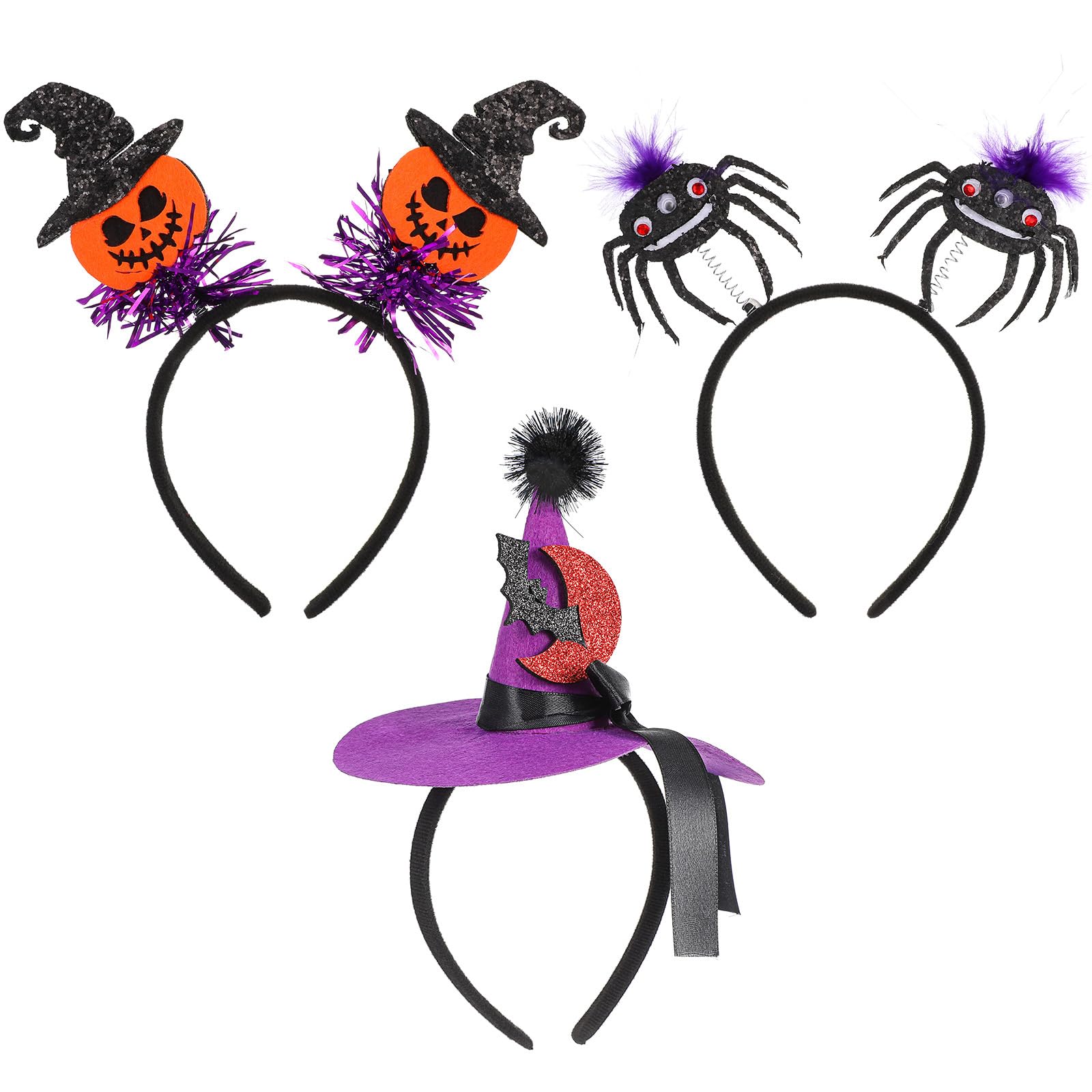 Gatuida Halloween Costume Cosplay Headbands: Witch Bat Headband, Pumpkin Headband, Spider Hairband Fancy Dress Prop for Halloween Party Supplies, 3PCS
