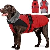 MIGOHI Comfortable Large Dog Coat - Waterproof Dog Coat with Reflective Strips,Windproof XXL Dogs Jacket with Warm Turtleneck, Snow Coats for Large Dogs,Labrador Golden Retriever,2XL,RedBlack