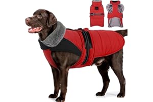 MIGOHI Comfortable Large Dog Coat - Waterproof Dog Coat with Reflective Strips,Windproof XXL Dogs Jacket with Warm Turtleneck, Snow Coats for Large Dogs,Labrador Golden Retriever,2XL,RedBlack