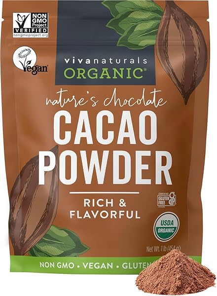 VIVA NATURALS ORGANIC CACAO POWDER, 1LB – UNSWEETENED CACAO POWDER WITH RICH DARK CHOCOLATE FLAVOR, PERFECT FOR BAKING & SMOOTHIES, NON-GMO, CERTIFIED VEGAN & GLUTEN-FREE, 454 G
