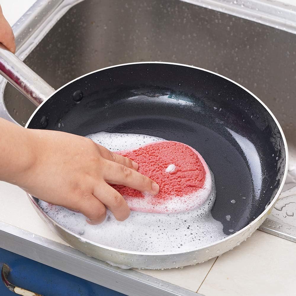 12 Pack Durable Scrub Scouring Sponge , Non-Scratch Microfiber Sponge Along with Heavy Duty Scouring Power , Effortless Cleaning of Dishes, Pots and Pans All at Once (Six Colors): Kitchen & Dining