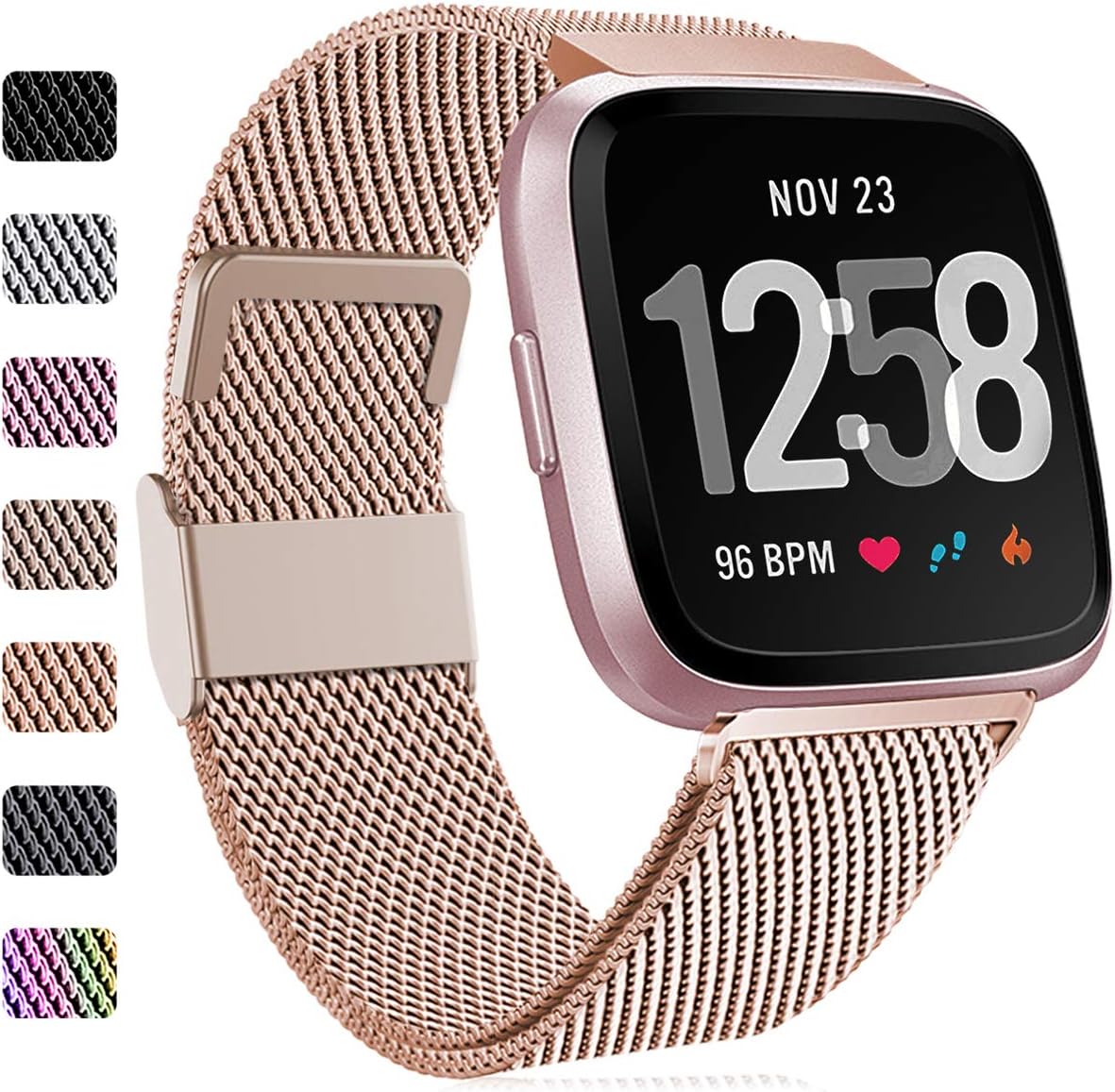 Faliogo Stainless Steel Milanese Mesh Watch Band Compatible with Fitbit Versa 2/Versa/Lite/Special Edition, Royal Gold, 22mm, Small