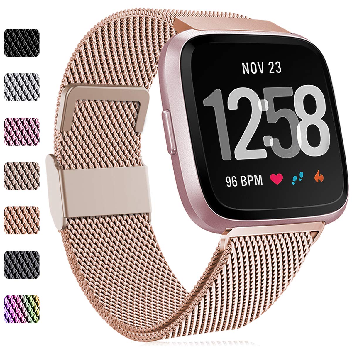 Faliogo Stainless Steel Milanese Mesh Watch Band Compatible with Fitbit Versa 2/Versa/Lite/Special Edition, Royal Gold, 22mm, Small