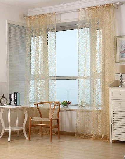 Amazon Com Zzczzc 1 Set Of 2 Panels European Tulle Semi Curtains