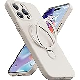 Mephoro Magnetic Stand for iPhone 15 Pro Case, Liquid Silicone Case, [Compatible with MagSafe][Built-in Kickstand&Ring Holder] Anti-Scratch Soft Microfiber Lining, Stone