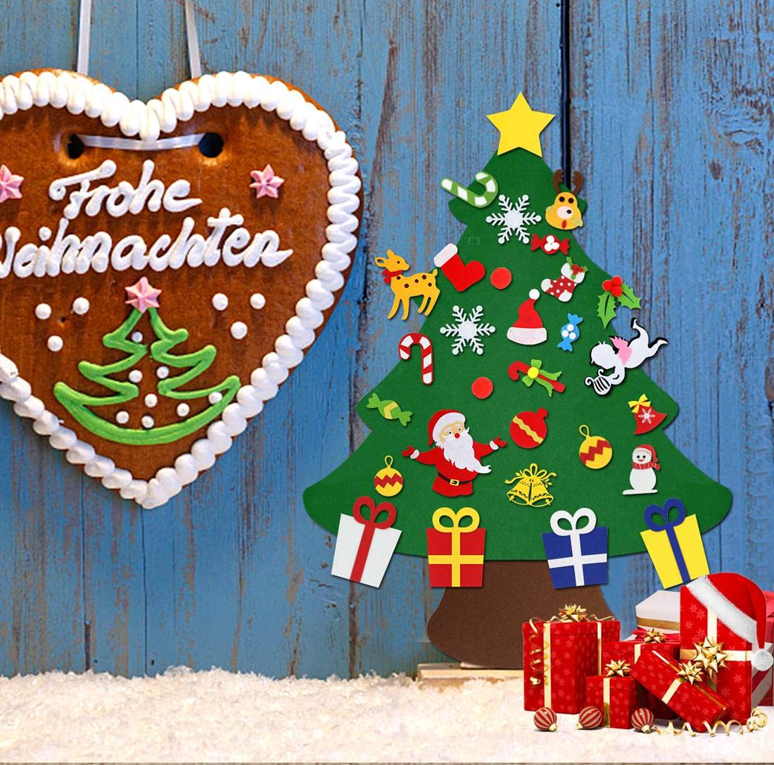 VDROL Felt Christmas Tree with Merry Christmas Banner Wall Hanging & 29Pcs DIY Friendly Detachable Hanging Xmas Ornaments Xmas Kids Gifts Christmas Decorations