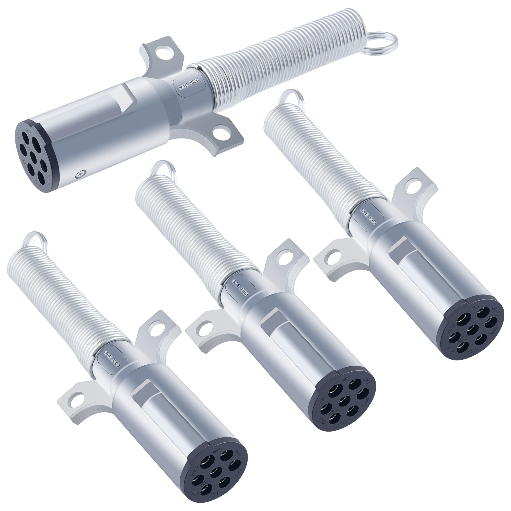 Photo 1 of 7 Way Trailer Plug Set, DAZAKOOT 7 Way Replacement Plug, Heavy Duty Die Cast Plug Assembly - with Spring Guard, 7 Pin Plug for Semi Truck Tractor Trailer - 4PCS