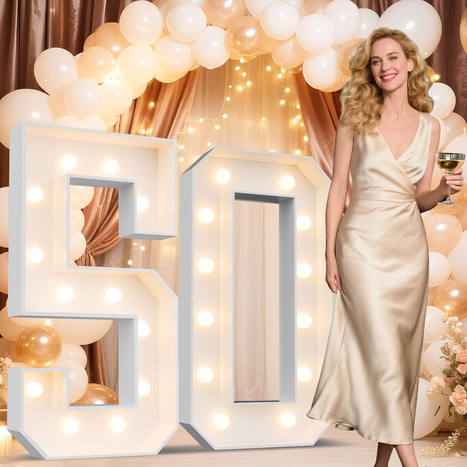 Photo 1 of Ledido 4FT Marquee Light Up Numbers 50, Marquee Numbers 4 Feet Tall for Birthday, Anniversary,Graduation Party Decorations,Big 50th Birthday Number for Party Decor,Warm White Large Lighted Number 50