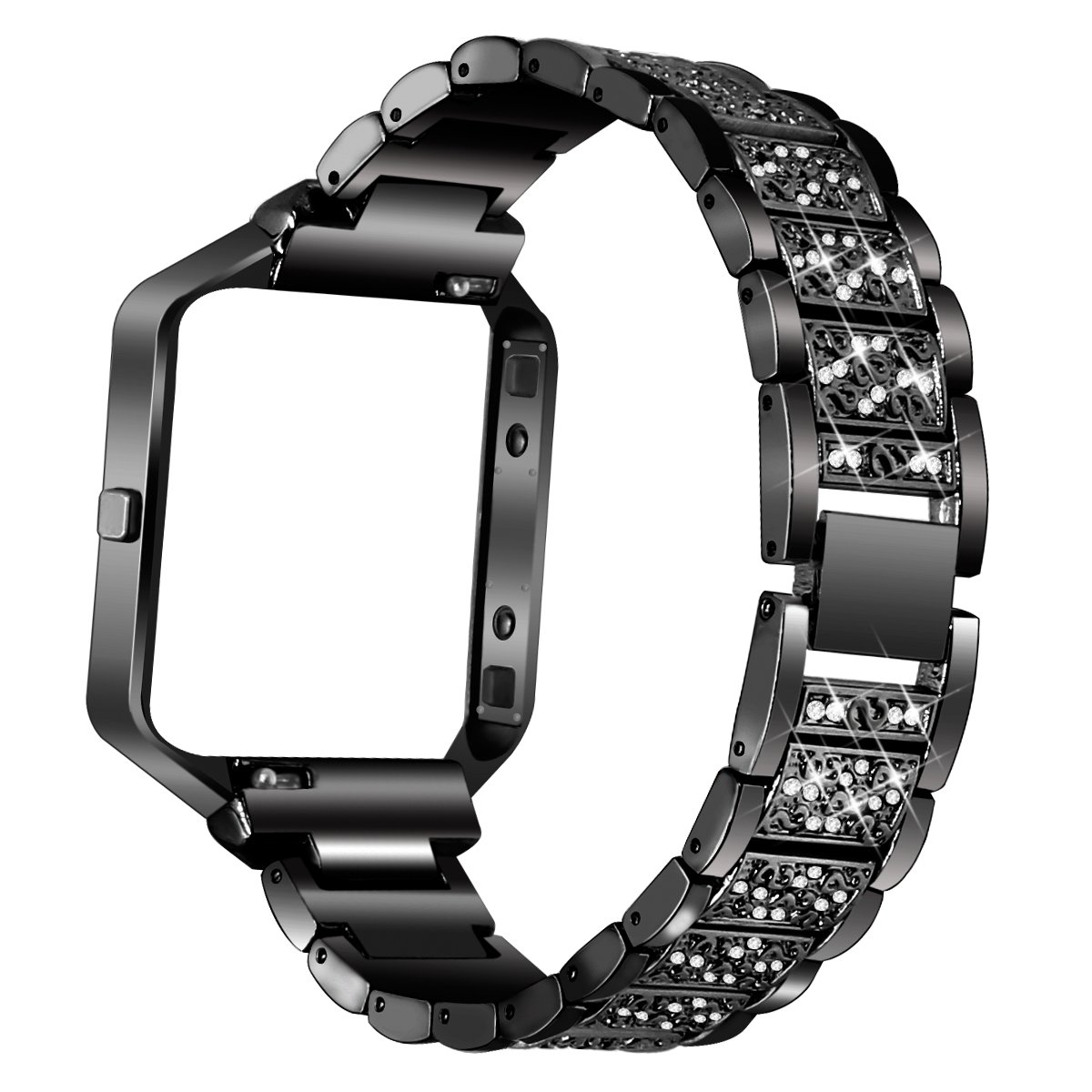 AISPORTS Compatible for Fitbit Blaze Strap with Frame for Women, Adjustable Stainless Steel Bling Glitter Jewelry Crystal Diamond Metal Bracelet Wristband Replacement Strap for Fitbit Blaze Smartwatch