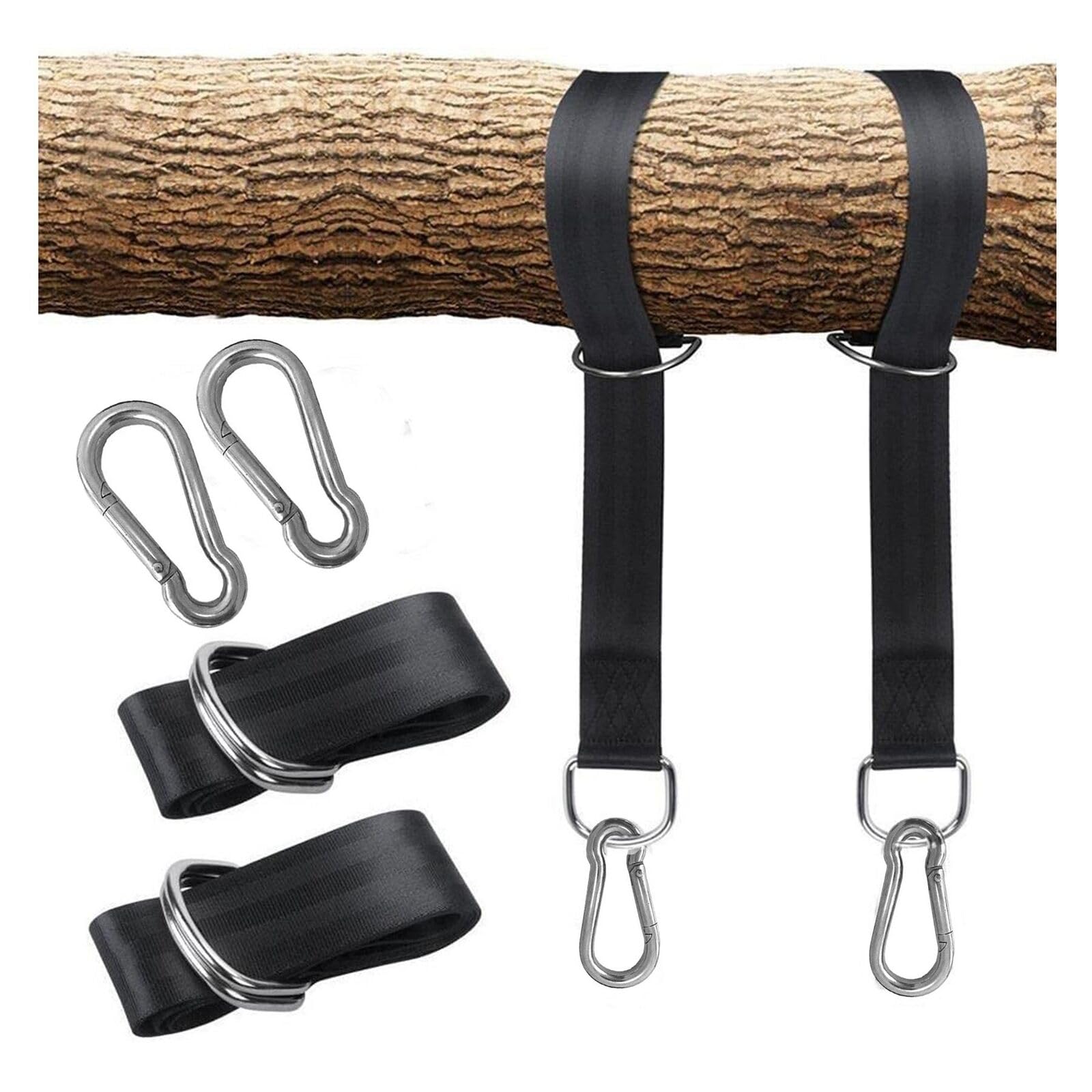 Hammock Straps Tree Swing (Set of 2) Hammock Chair Hanging kit, Boxing Punch Bag Sling Hanger Black