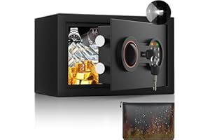 Small Safe Box, 0.33 Cuft Home Safe with Fireproof Waterproof Bag, Digital Money Box with Electronic Keypad, Spare Keys and A