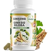 GreeNatr Ginko Biloba & Panax Ginseng Supplement - Red Ginseng Brain Supplement for Memory and Focus - Ginkgo Biloba Supplements for Good Vision, Immune System and Improved Blood Flow - 120 Tablets