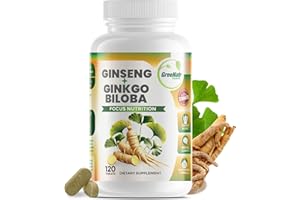 GreeNatr Ginko Biloba & Panax Ginseng Supplement - Red Ginseng Brain Supplement for Memory and Focus - Ginkgo Biloba Supplements for Good Vision, Immune System and Improved Blood Flow - 120 Tablets