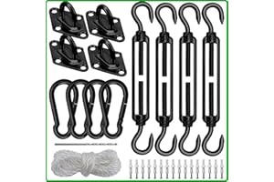 HYASIA Sun Shade Sail Hardware Kit 6 Inch Heavy Duty 304 Stainless Set for Triangle Rectangle Sun Shade Sail Installation, Awning Attachment Set for Patio, Garden Outdoors Sun Protection Rainshield (46 Pcs)