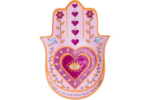 KARMA AND LUCK Cheerful Spirit - Hamsa Plate, 4.5" x 6.5" Ceramic Plate with Heart, Flower and Evil Eye Symbol, Handmade in Southeast Asia, Beautiful Plates