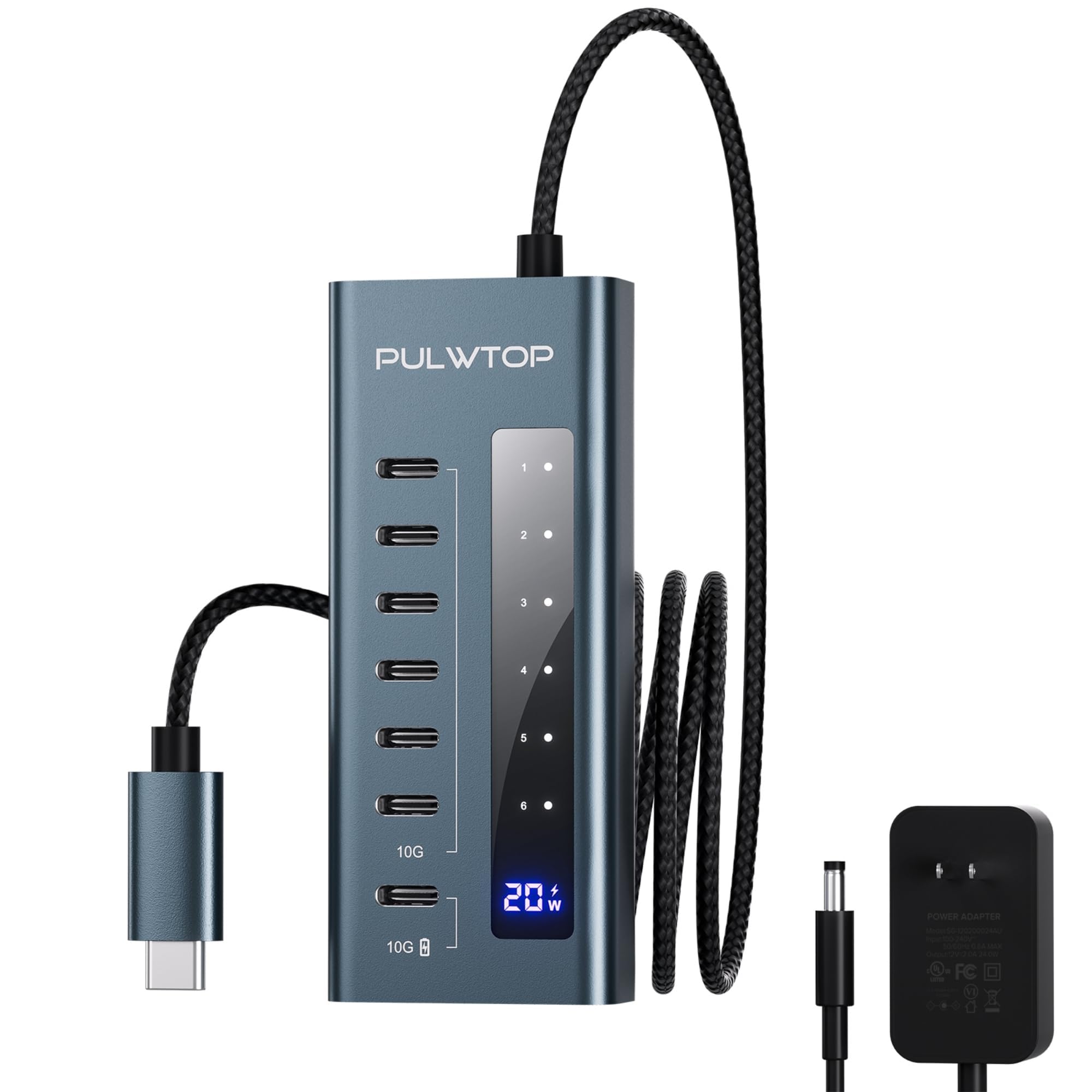 PULWTOP USB C Hub for Laptop, 7 in 1 10Gbps USB Adapter Support Data & Charging(Not Support Video), USB Hub 10Gbps Ports for iMac, MacBook Pro/Air, iPad, XPS, USB Hub Multiport Adapter