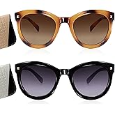 Madison Avenue 2 Pack Round Vintage Bifocal Reading Sunglasses for Women, Trendy Style Sun Reader Glasses UV Protection Black/Brown Demi +2.0