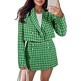 Cicy Bell Womens Cropped Tweed Blazer Sets 2 Piece Outfits and Mini Skirt Sets Business Casual Suits