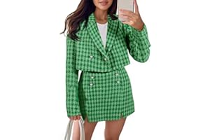 Cicy Bell Womens Cropped Tweed Blazer Sets 2 Piece Outfits and Mini Skirt Sets Business Casual Suits