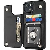 ONETOP Compatible with iPhone 15 Plus Wallet Case with Card Holder, PU Leather Kickstand Card Slots Case, Double Magnetic Clasp and Durable Shockproof Cover 6.7 Inch (Black)