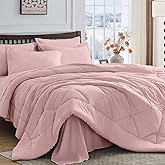 HEVUMYI Dusty Pink Queen Comforter Set - 7-Piece All Season Bed in a Bag Queen, Ultra Soft Bedding Set with Comforter, Flat Sheet, Fitted Sheet, Pillowcases, Pillow Shams