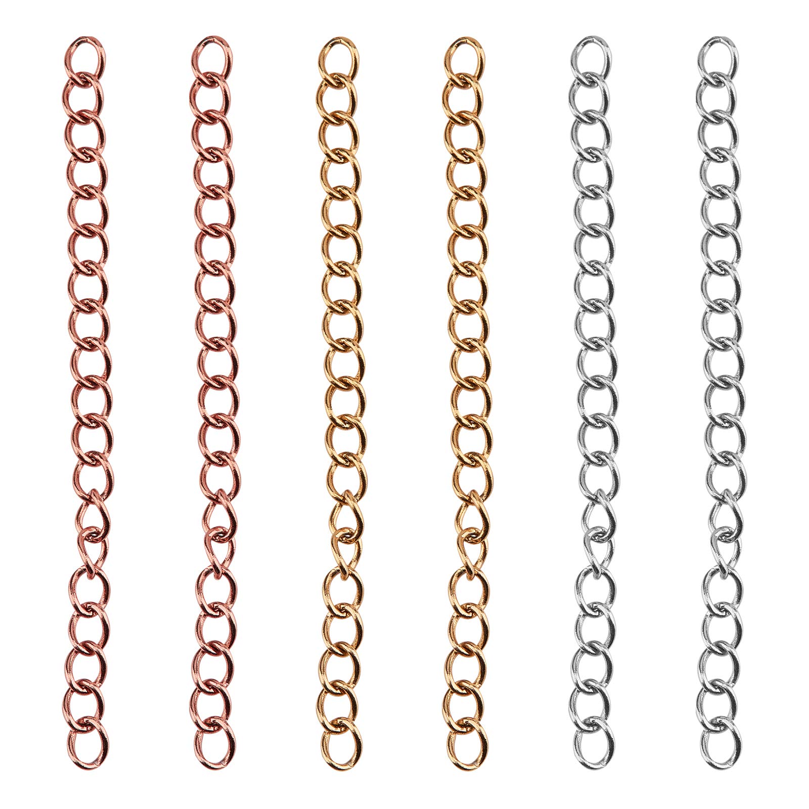 UNICRAFTALE about 60 Strands 3 Colors 45mm Stainless Steel Chain Extender Link Chain Necklace Extender Bracelet Extender for Jewelry Chain Making