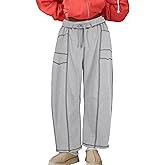 Athlisan Womens Fleece Lined Baggy Barrel Pants Casual Elastic Waisted Wide Leg Sweatpants with Pockets
