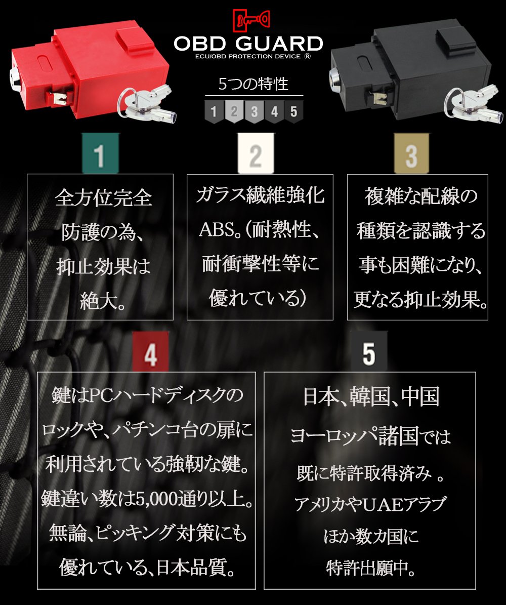 特売 カーセキュリティ Obdガード Obd Guard レッド 国際特許 日本製 オリジナルステッカー２枚プレゼント中 5年保証 ハイエースやc Hrにも取り付けできます B01e5kgn74 送料無料 Vinci Facilities Limpideagency Com
