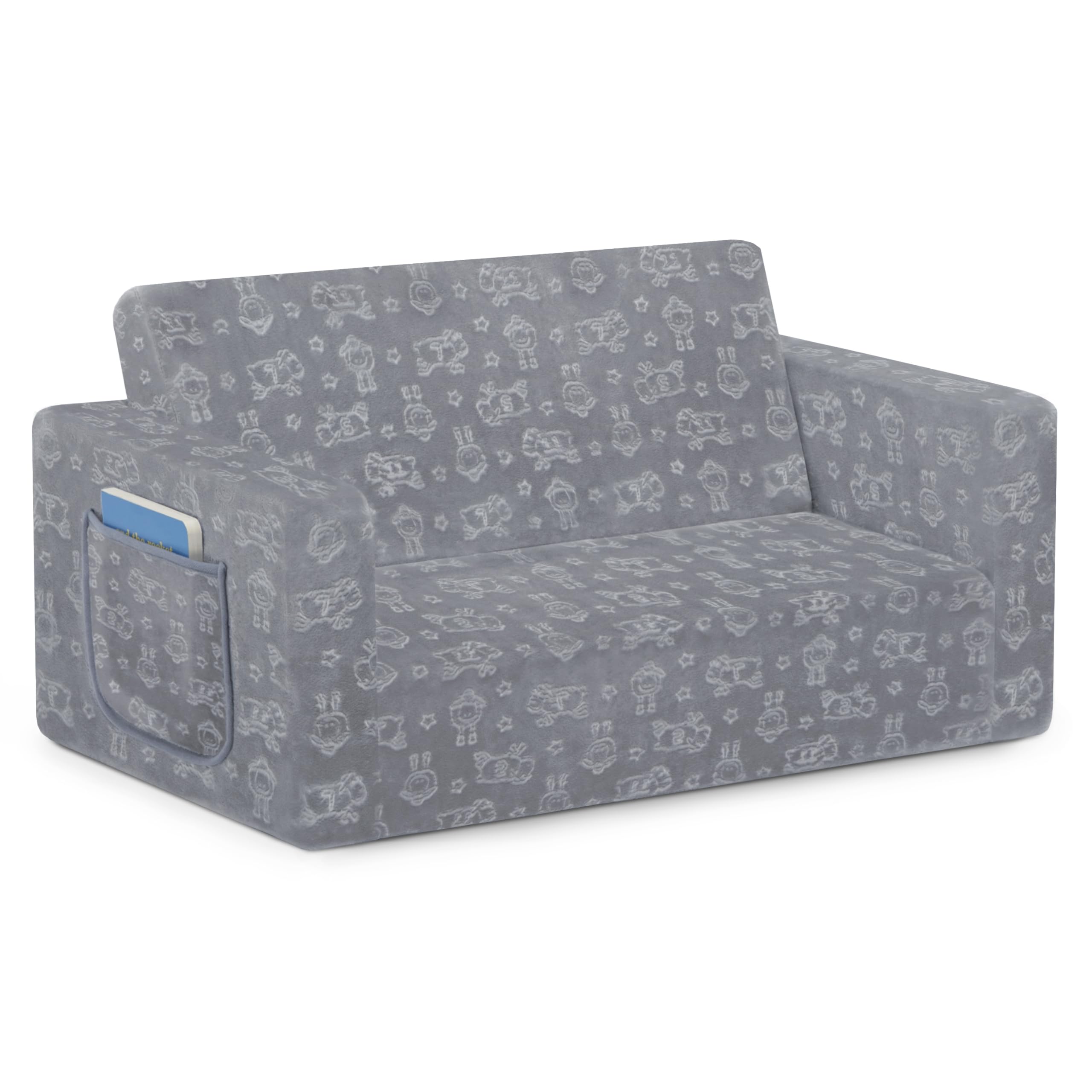 Serta Perfect Sleeper Extra Wide Convertible Sofa to Lounger - Comfy 2-in-1 Flip Open Couch/Sleeper for Kids, Grey