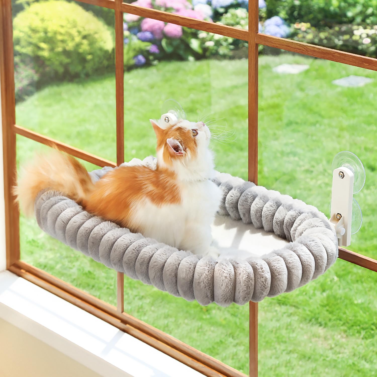 Photo 1 of **MISSING SUCTION CUPS**Zakkart SnugCloud Foldable Cat Window Perch - Cordless, Ultra Soft Machine Washable Bed with 4-Sided Bolster, Metal Frame - Window Hammock for Large Cats and Kittens (Gray, Medium)