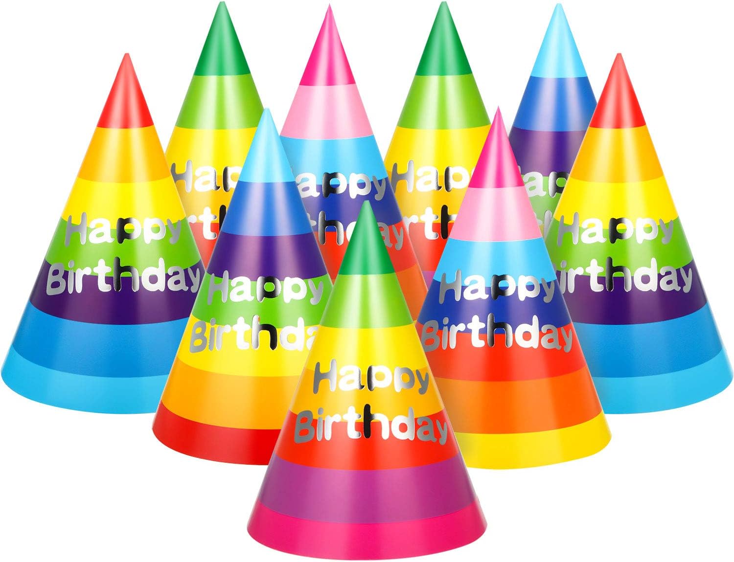 20 Pieces Rainbow Birthday Party Hats Fun Party Cone Hats Birthday Paper Hats Art Craft Caps Party Supplies for Kids Adults: Toys & Games