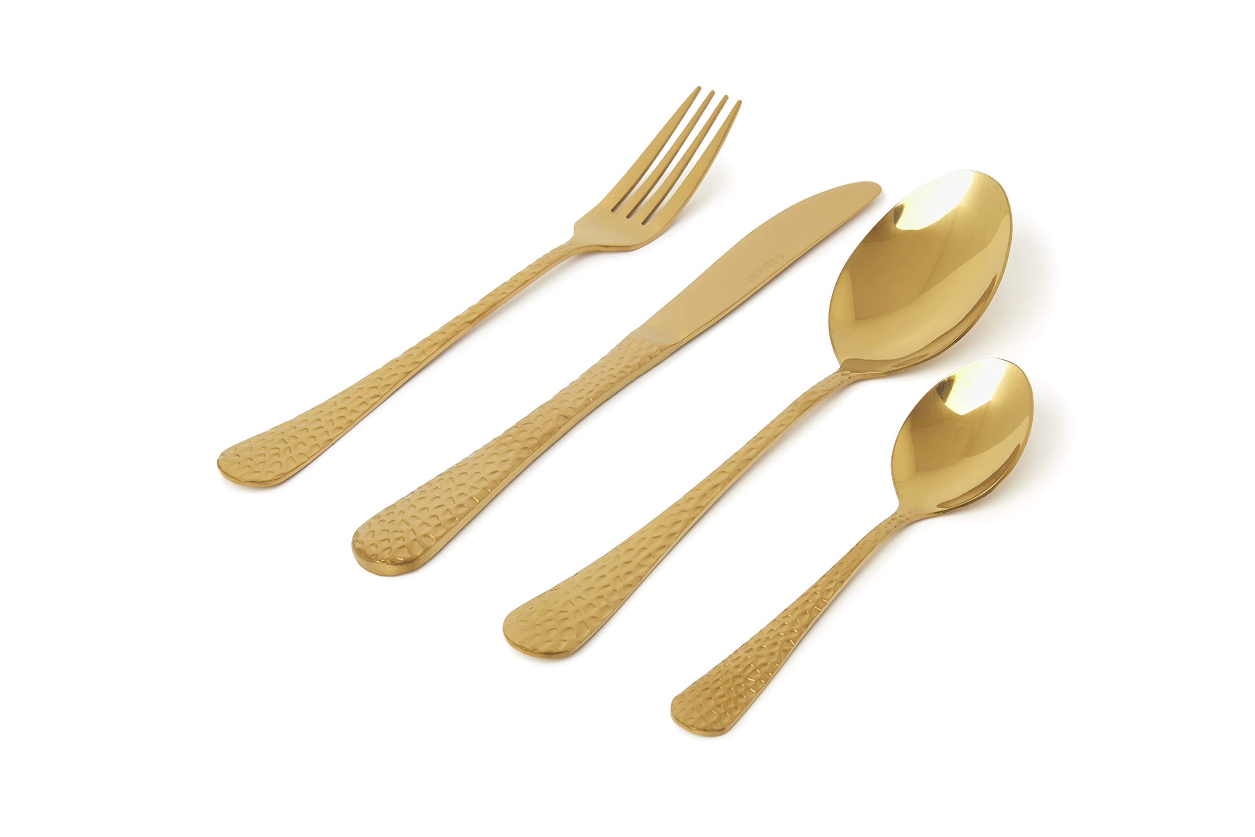Sabichi Gold Hammered Cutlery Set - Flatware Set for 4 People - 4X Table Knife, Fork, Spoons - Easy to Clean Cutlery Set