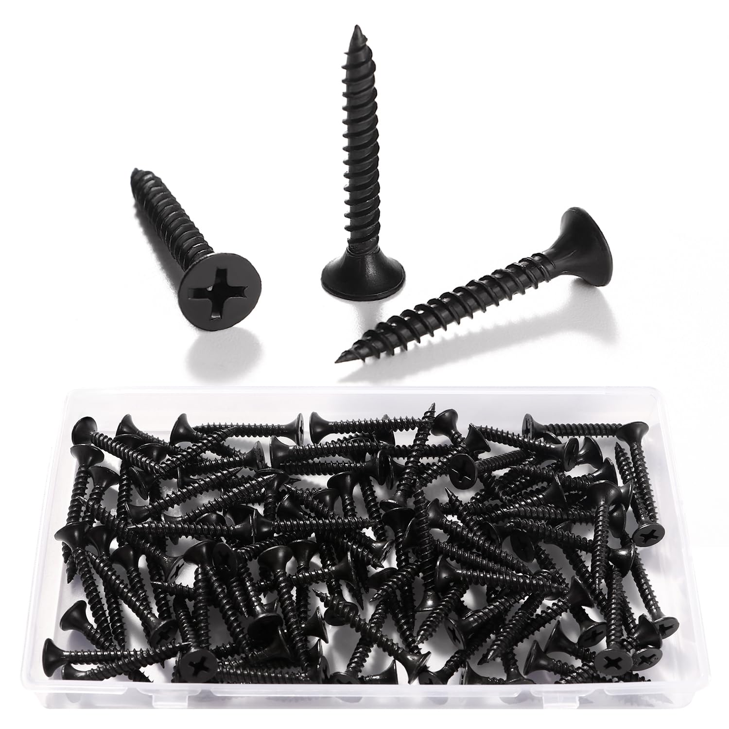 VooGenzek 100 PCS M3.5 * 30 mm Coarse Thread Point Drywall Screws, Phillips Countersunk, Plasterboard Wood Screw, for Plasterboard, Drywall and Wood, Black — image 1