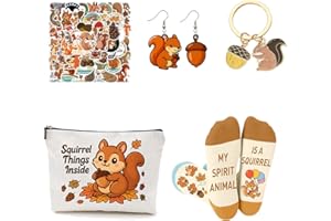 Flotreif Squirrel Gifts Set Includes Squirrel Funny Gifts Sock, Makeup Bag, Stickers,Earrings