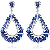 BriLove Wedding Bridal Statement Dangle Earrings for Women,Stunning Shiny Crystal Teardrop Cluster Earring for Party Prom Jewelry Acessories