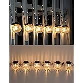 PARTPHONER Solar Lights Outdoor Waterproof 12-Pack, Solar Powered Hanging Lantern Ribbed Glass Hanging Globes for Yard Decor Christmas Decoration, Shepherd Hook, Garden Tree Ornaments, Clear