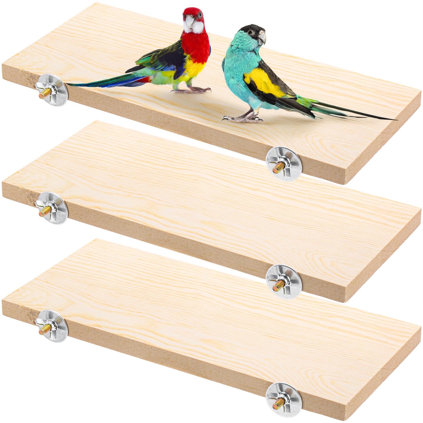 Okllen 3 Pack Wood Bird Platform, Parrot Wood Platform, Wooden Pet Climbing Platforms Playground Cage for Conure, Chinchilla, Parakeet, Budgie, Cockatiel