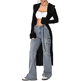 SOLY HUX Long Cardigans for Women Fur Trim Fuzzy Open Front Long Sleeve Tie-up Y2k Knitted Sweater Coats