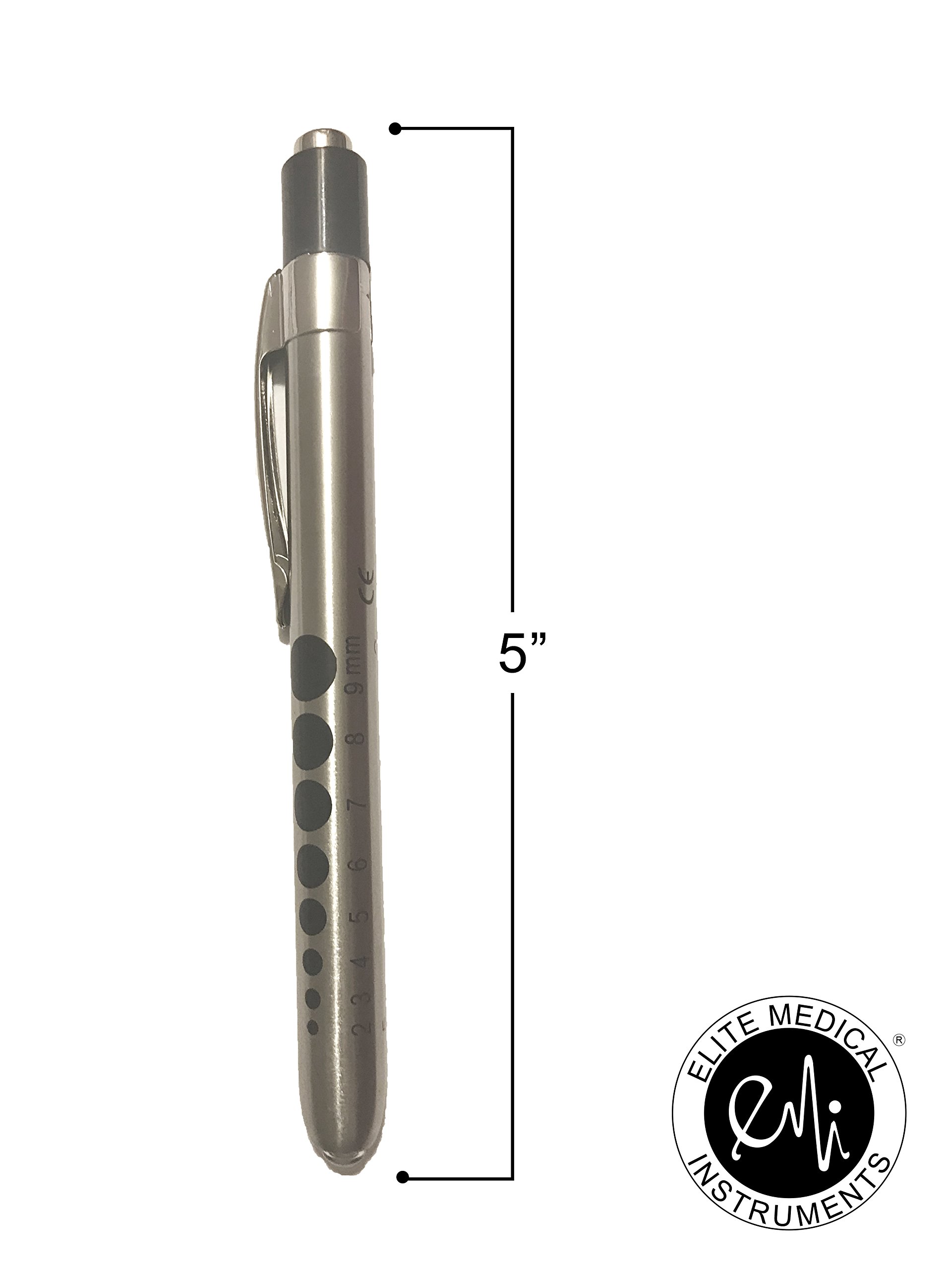 EMI Stainless Steel Diagnostic Medical Penlight with Pupil Gauge and Click Trigger - Silver EPL-935