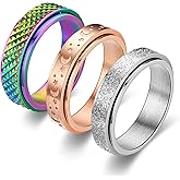 Fekang Anxiety Rings for Women - Stress Relief Spinner Rings, 4Pcs, 6MM Titanium Steel, Size 5-12