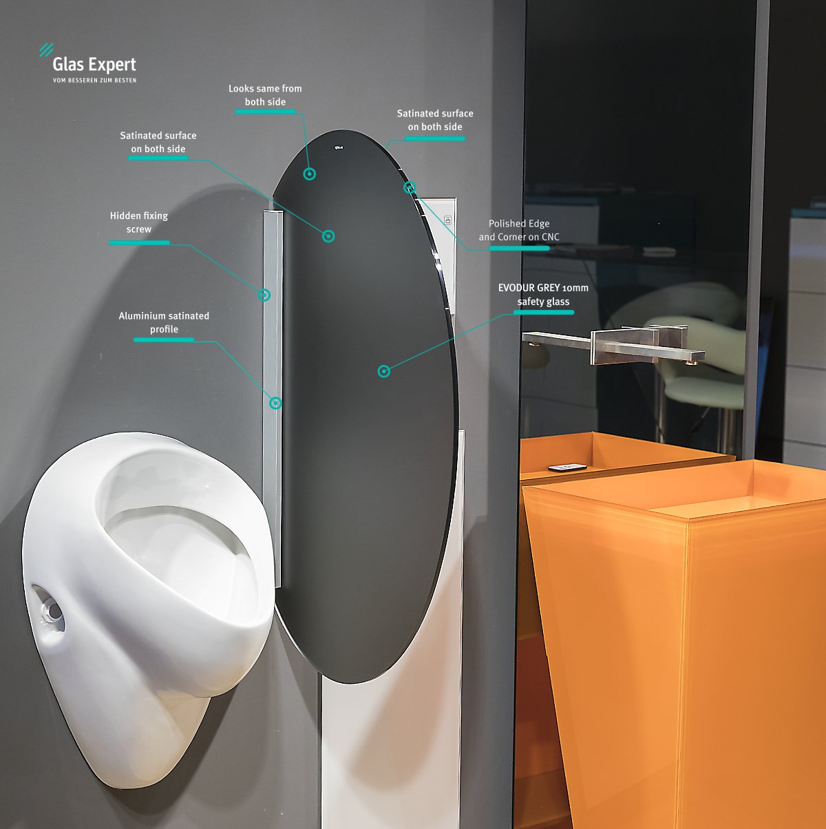 Urinal Privacy Partition Divider Screen 45 x 80 cm Highly Toughened