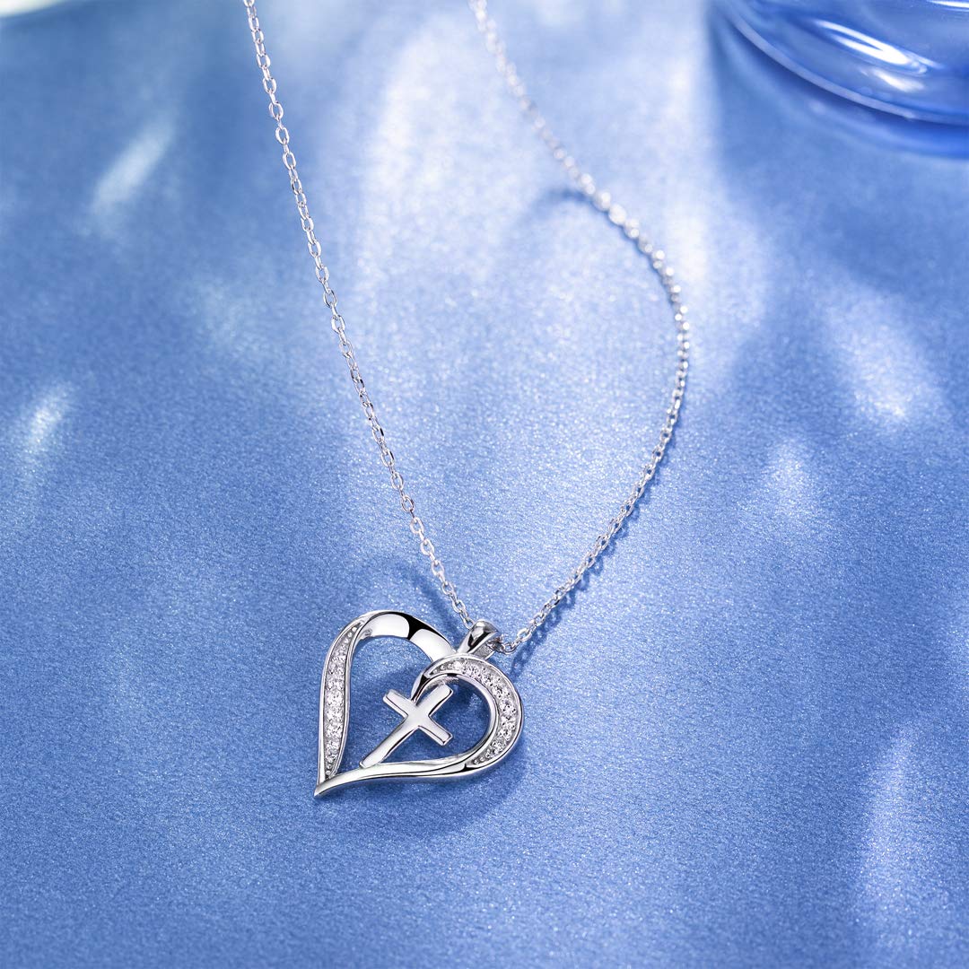 MISSLAN Cross Necklace for Women 925 Sterling Silver Cross Necklace Heart Necklaces for Women Chain Pendant Womens Necklaces