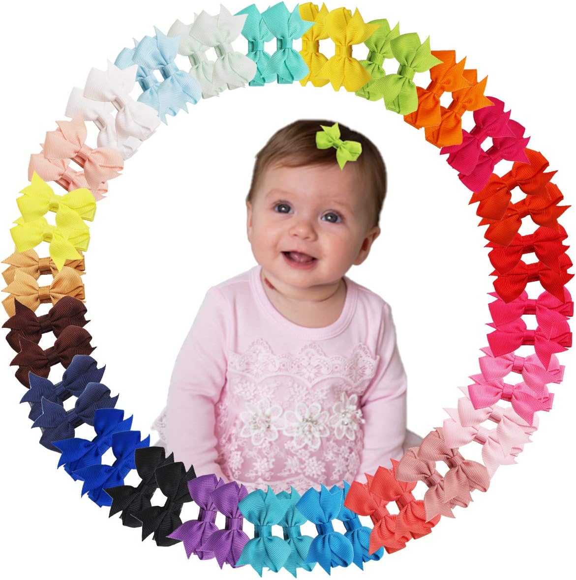 YxiangBaby Bows, 50 Pcs 2" Hair Bows For Baby Girls, Small Fully Lined Toddler Hair Clips, Alligator Baby Hair Clips For Infant Fine Hair (25 Colors In Pairs)