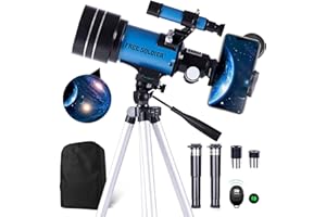 FREE SOLDIER Telescope for Kids Astronomy Beginners - 70mm Aperture Refractor Telescope for Viewing Planets Stars with Adjustable Tripod Phone Adapter Wireless Remote Cool Christmas Astronomy Gifts for Kids, Blue
